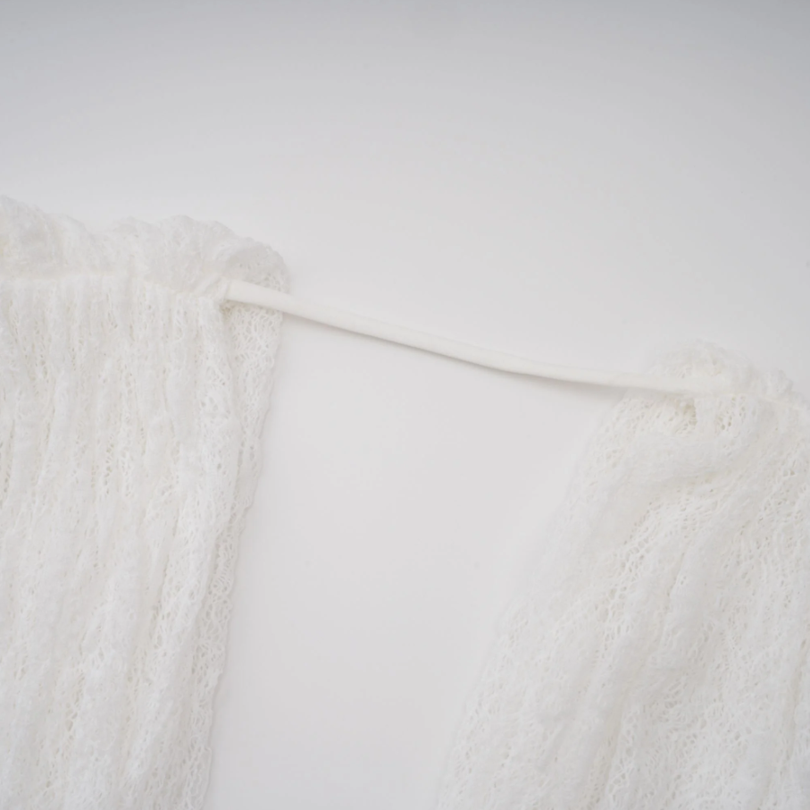 Isoline White Semi-Sheer Lace Top, Shorts & Dress Matching Set